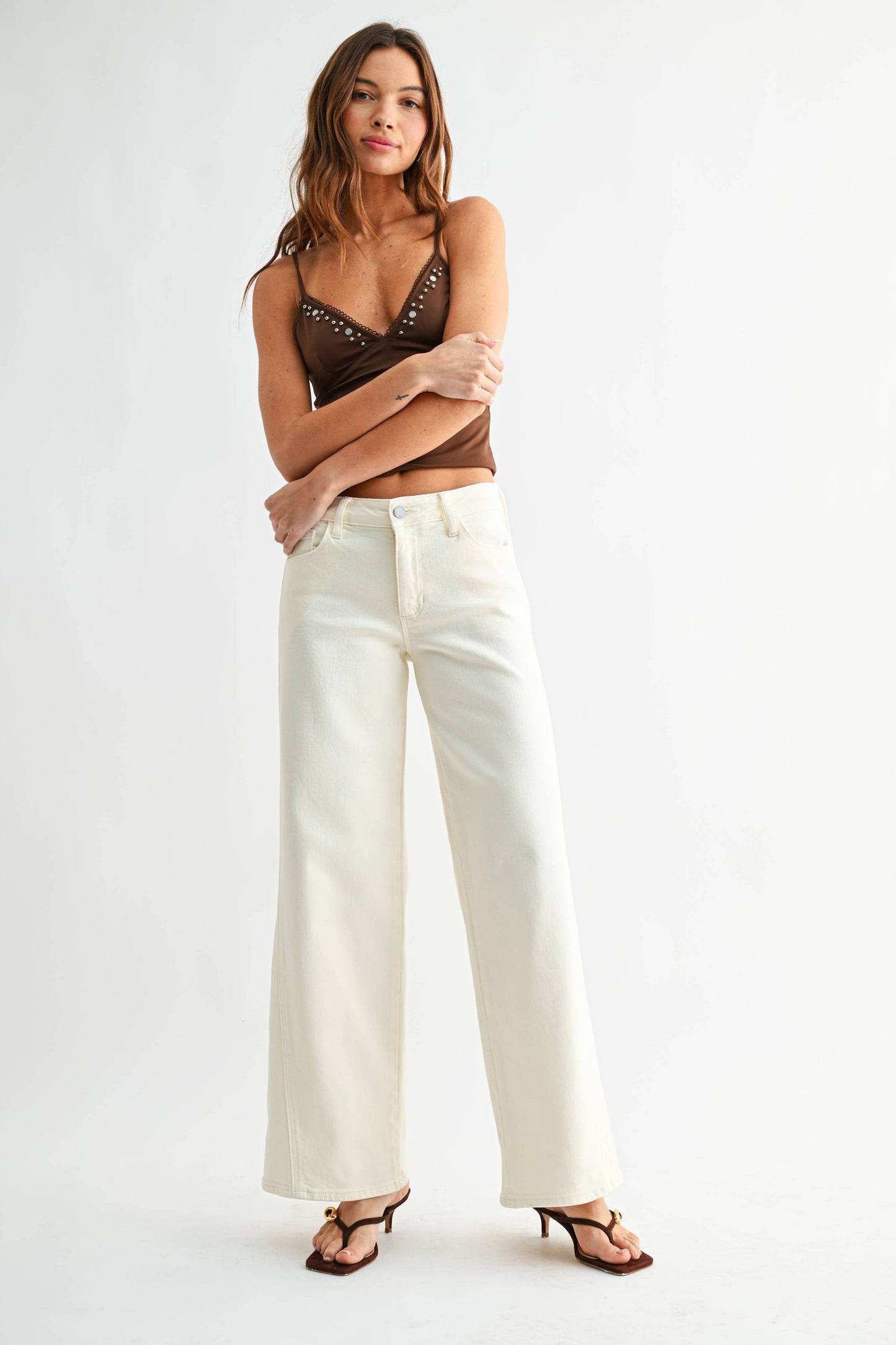 Cream Seamed Wide Leg Jean