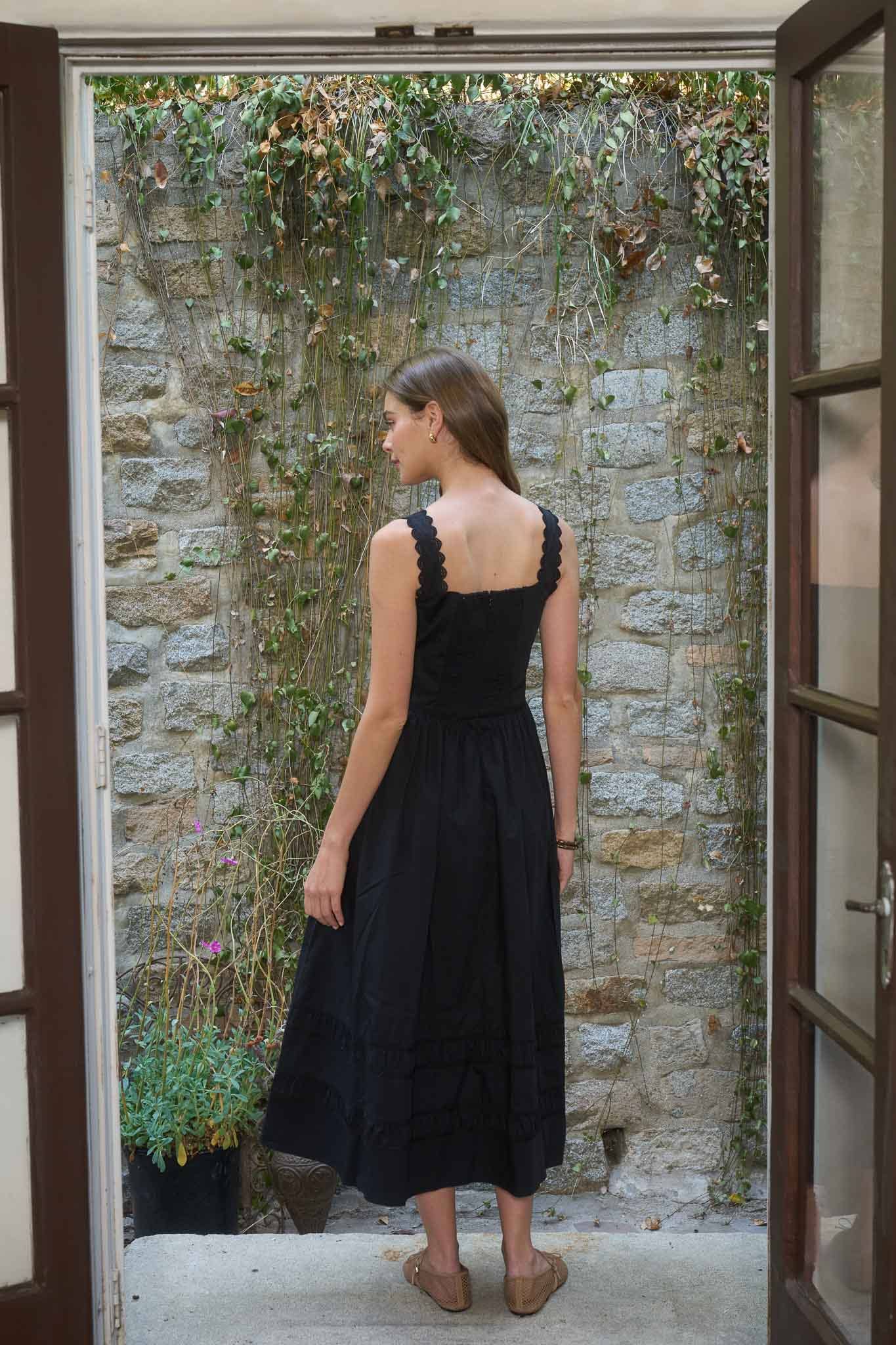Black Lace Trim Detail Midi Dress