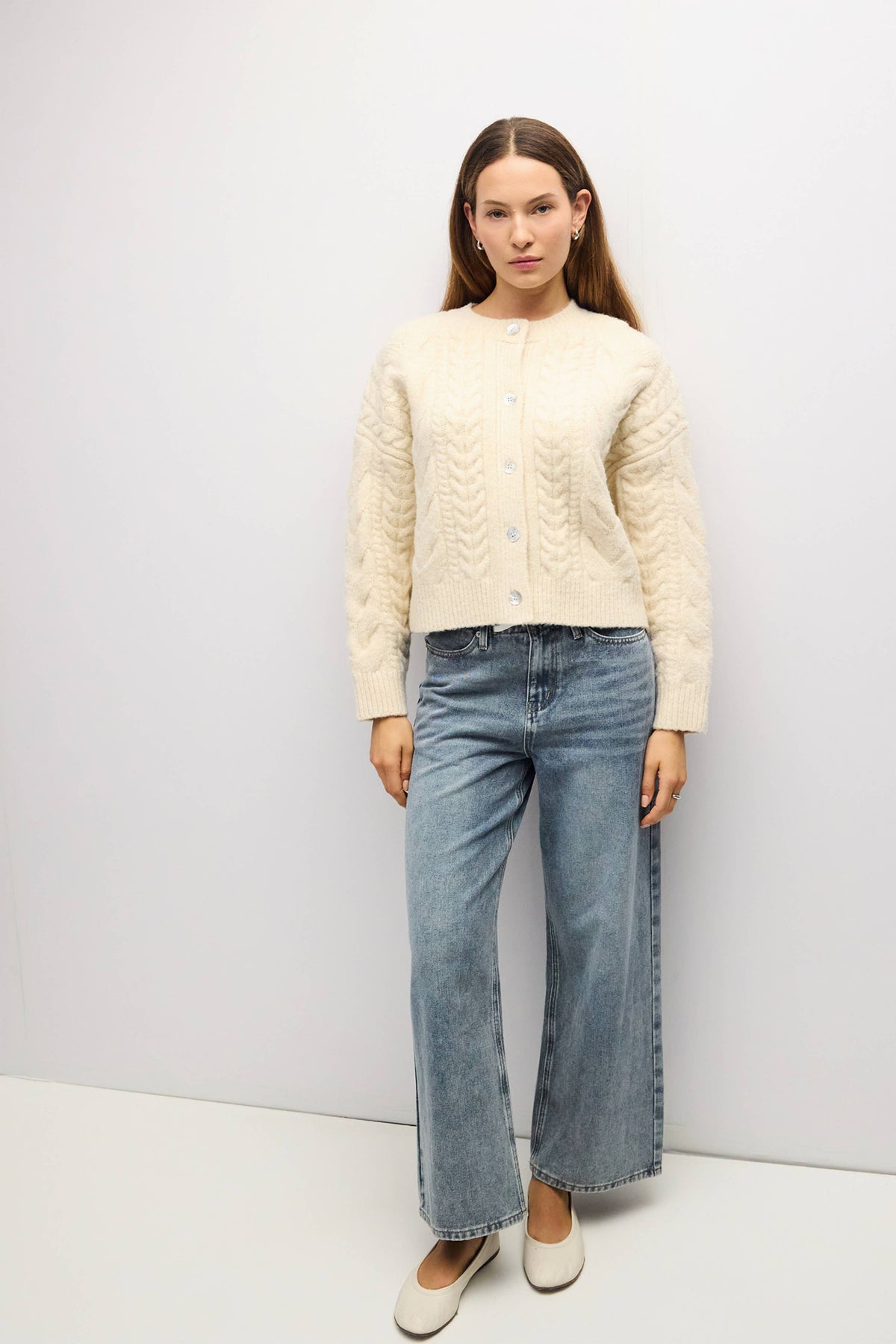 Cream Chunky Cable Knit Cardigan