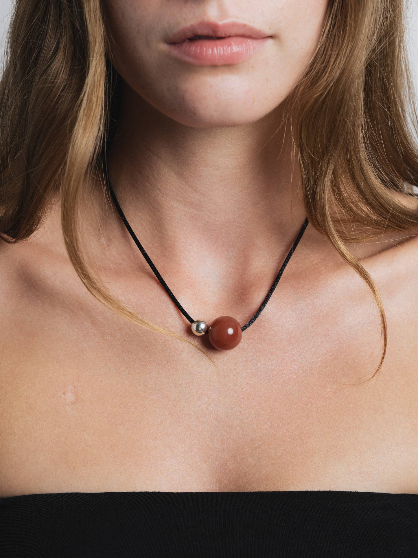 Red Agate Black Cord Necklace