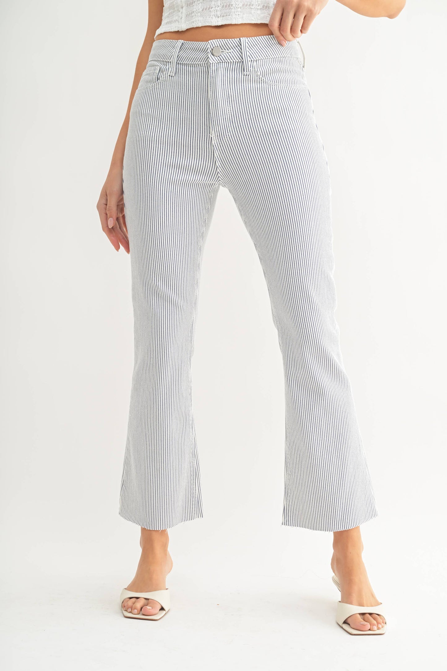 Blue Stripe Kick Flare Cropped Jean