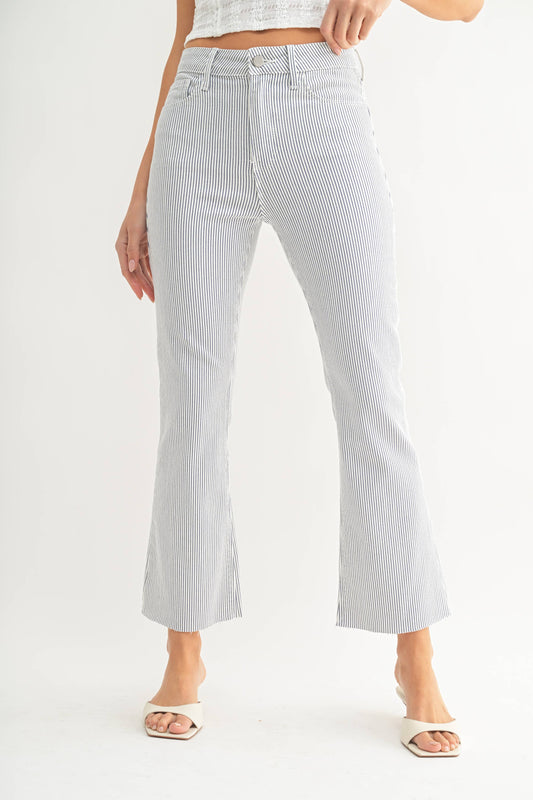 Blue Stripe Kick Flare Cropped Jean