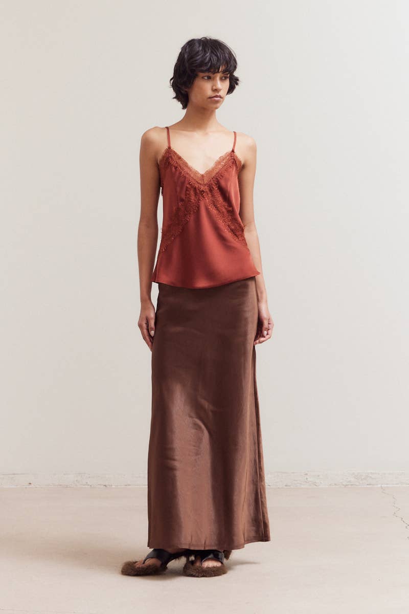 Brick Satin Lace Cami Blouse