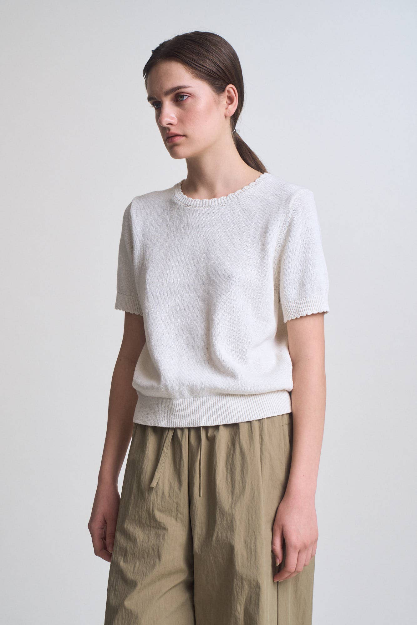White Cotton Linen Short Sleeve Knit