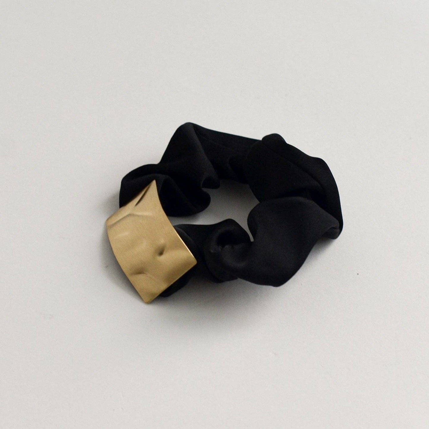 Black Satin Scrunchie with Rectangle Gold Charm