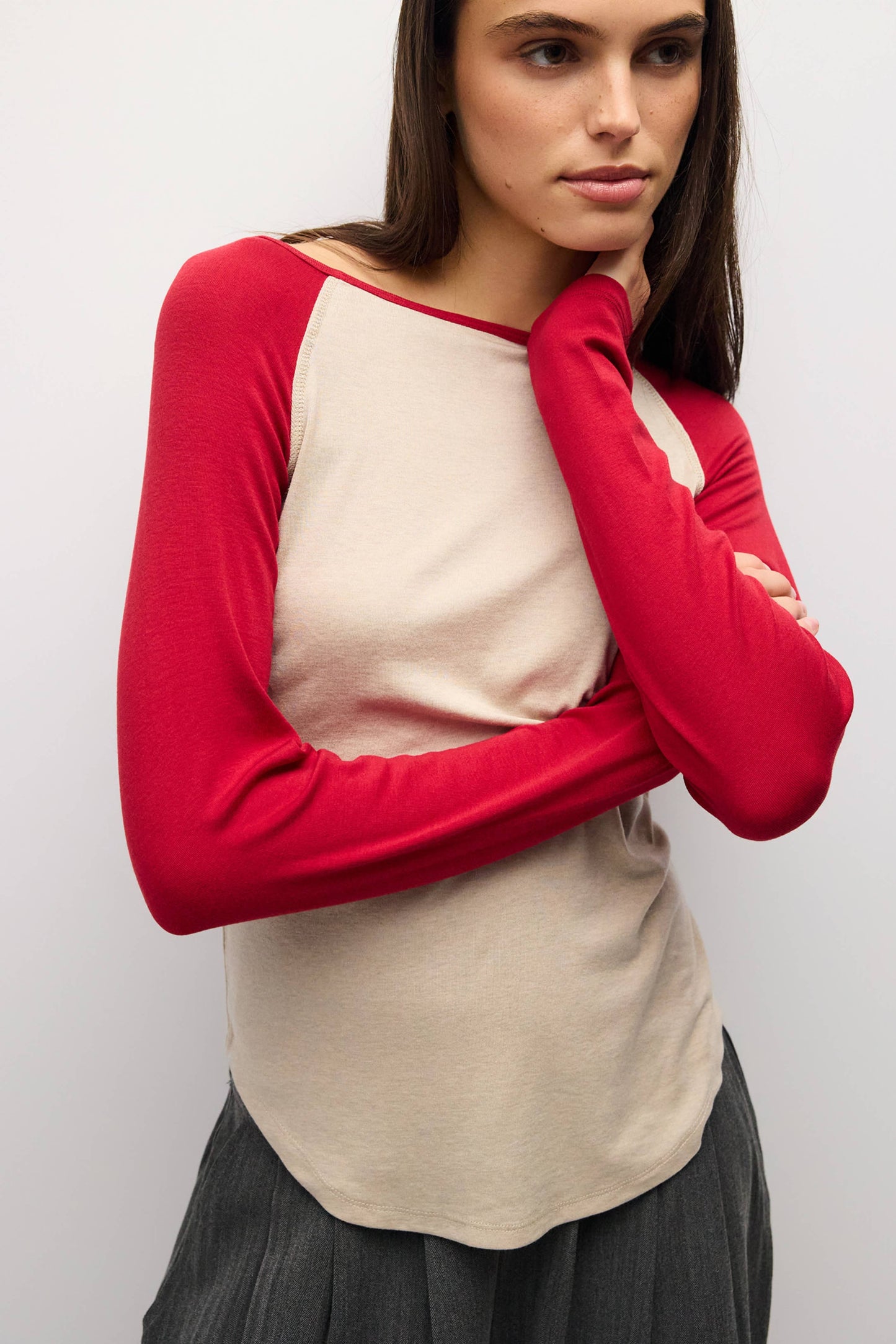 Contrast Raglan Long Sleeve Knit Top