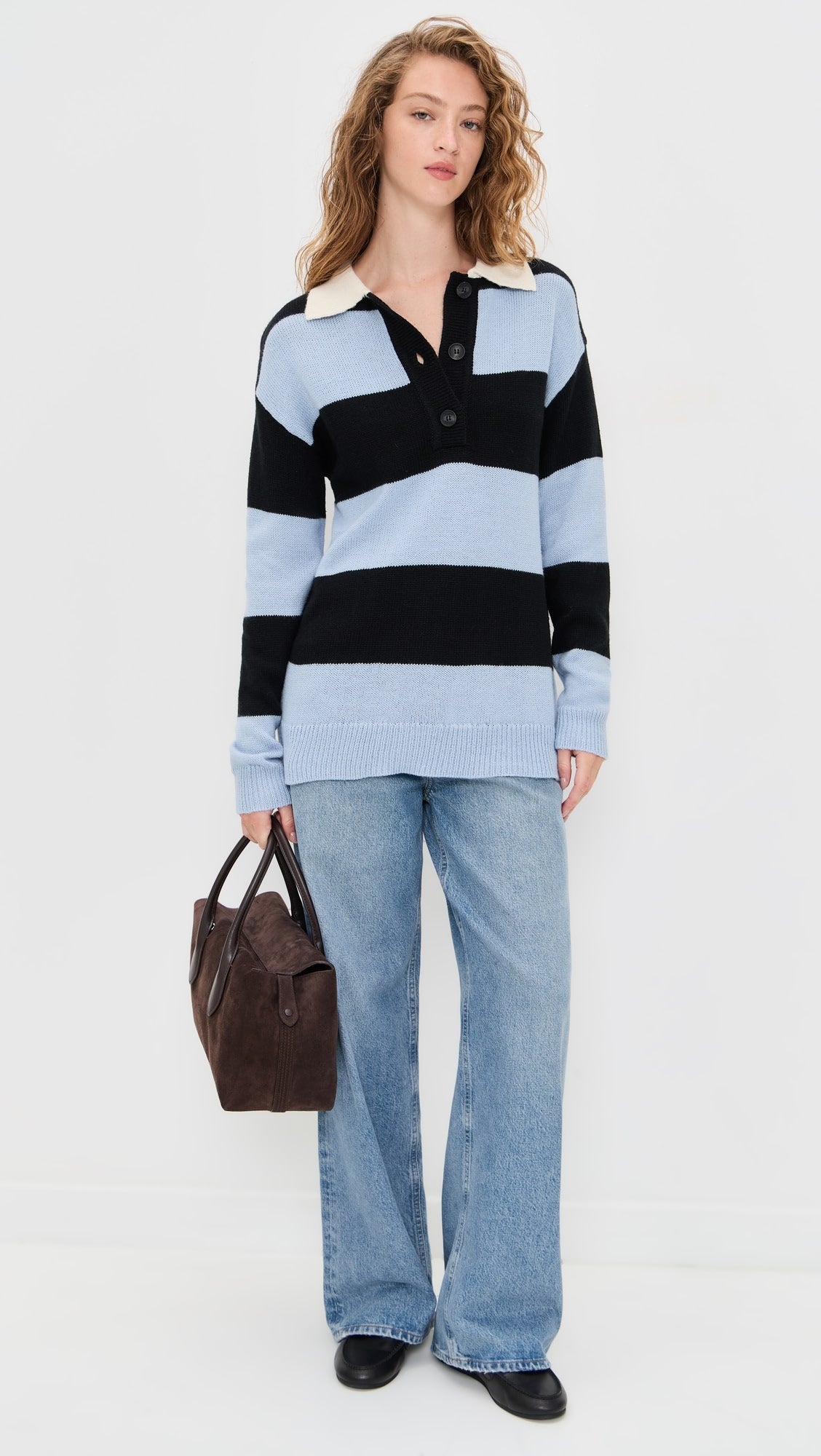 Light Blue Wide Stripe Polo Sweater