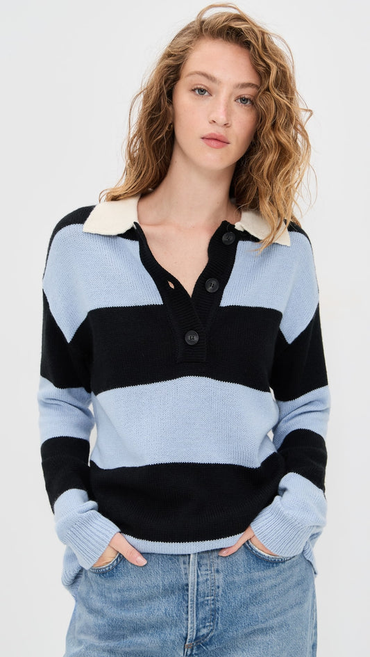 Light Blue Wide Stripe Polo Sweater