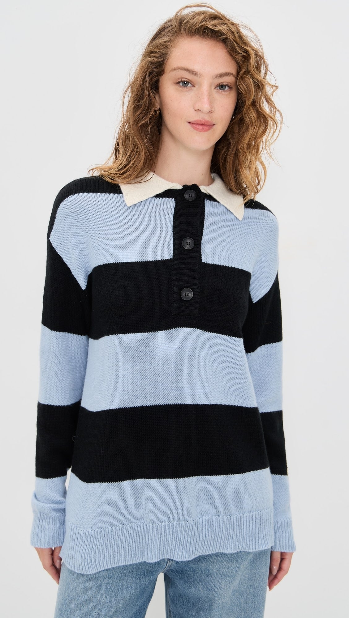 Light Blue Wide Stripe Polo Sweater