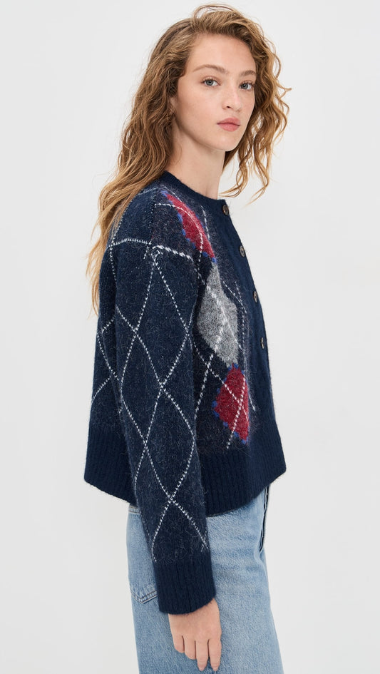 Navy Argyle Cardigan Sweater