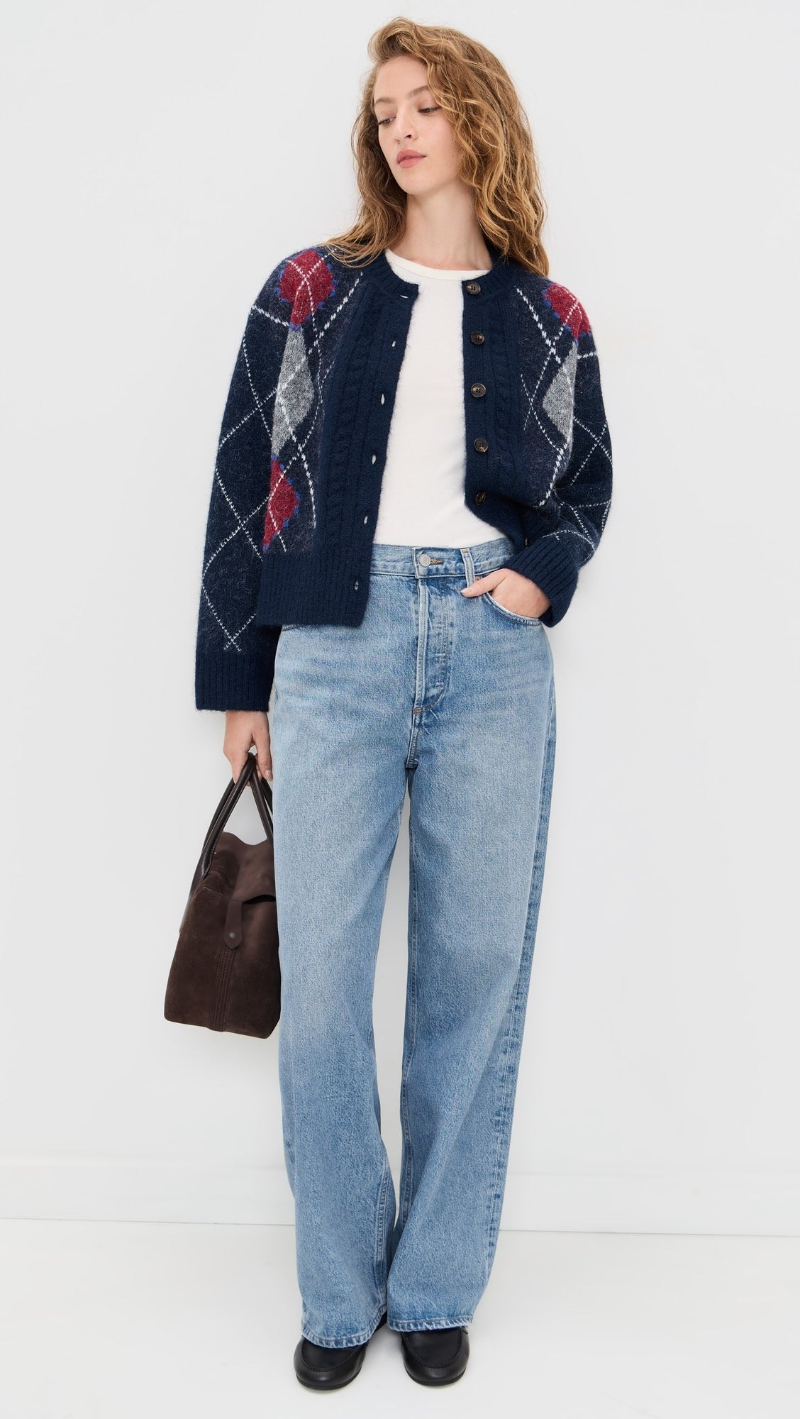 Navy Argyle Cardigan Sweater