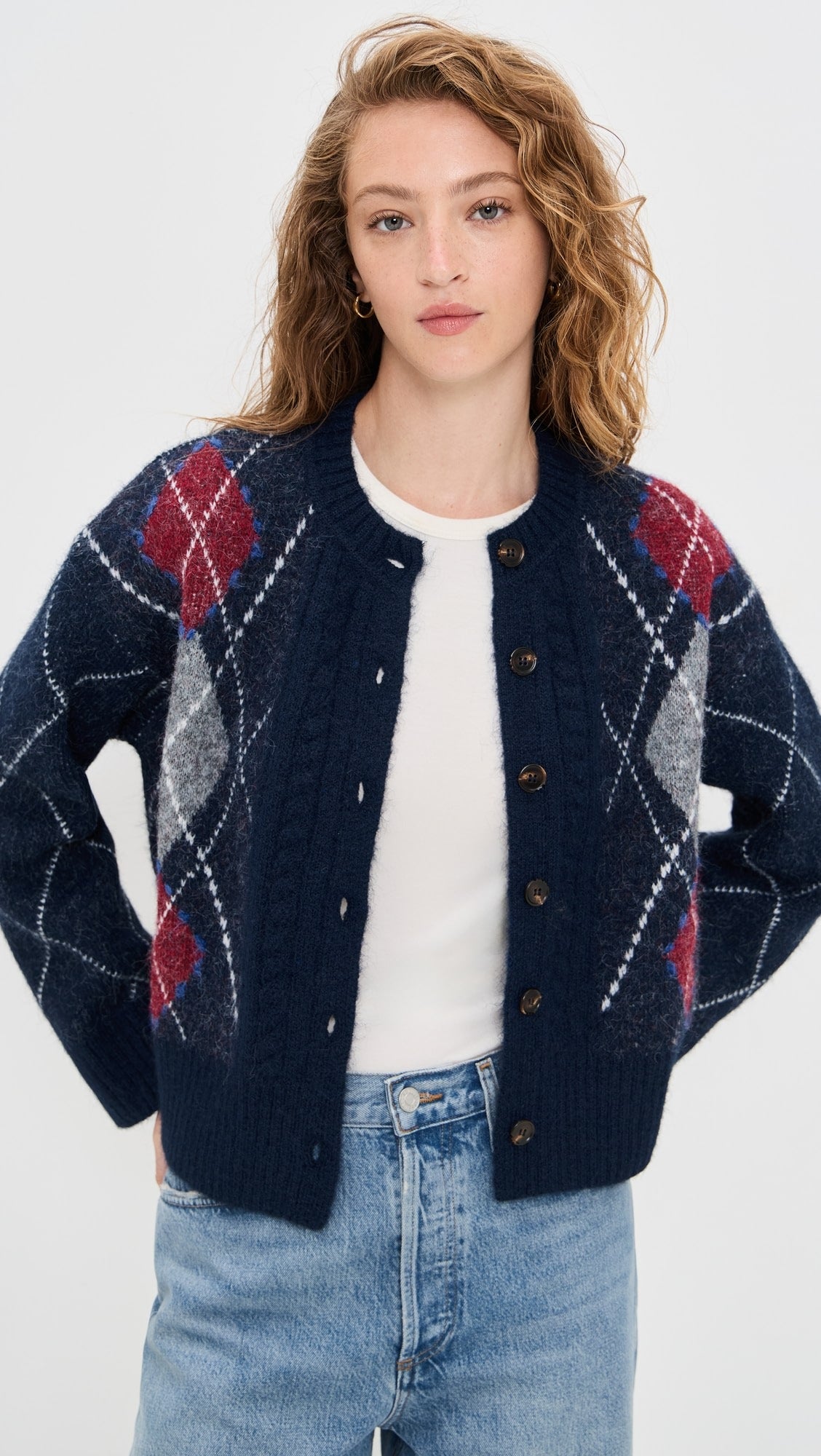 Navy Argyle Cardigan Sweater