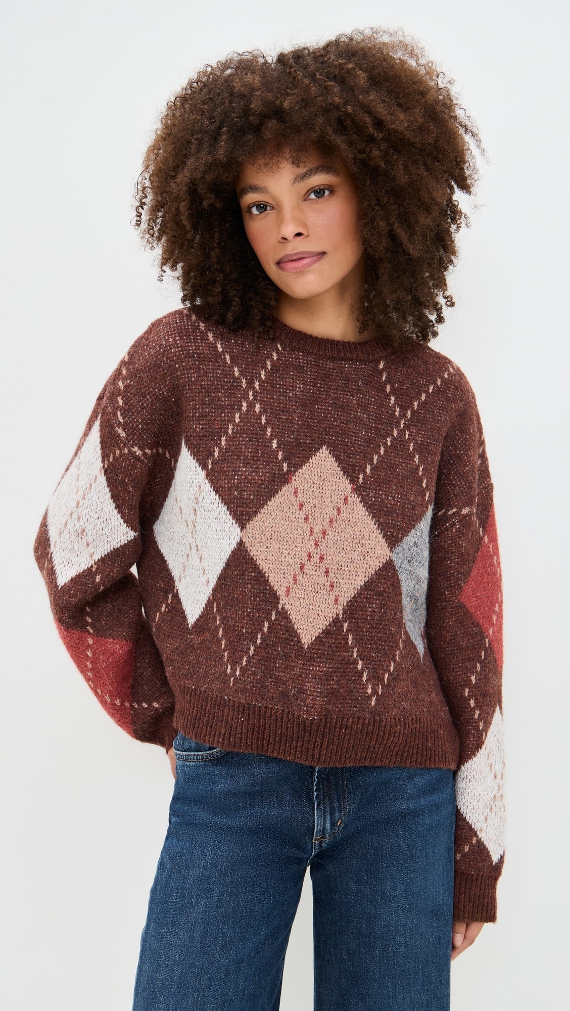 Brown Argyle Crewneck Sweater