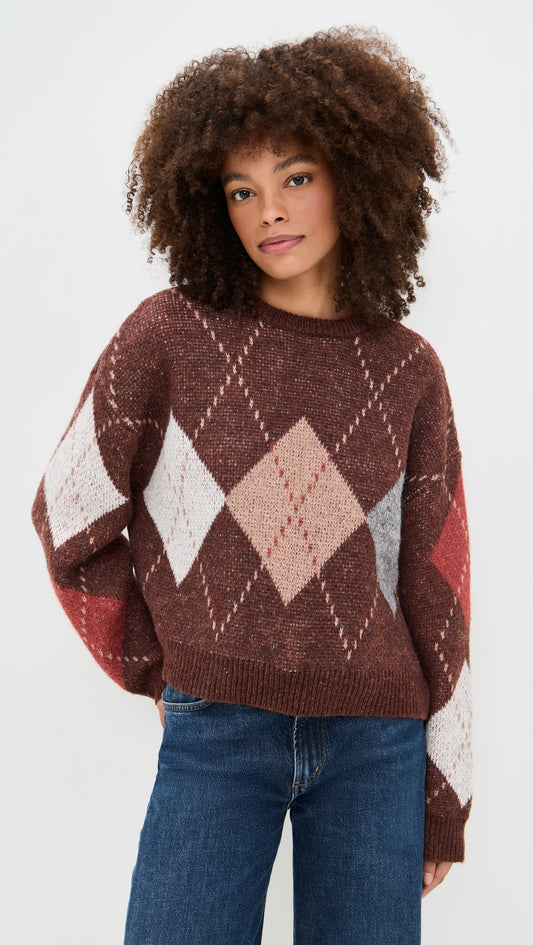 Brown Argyle Crewneck Sweater