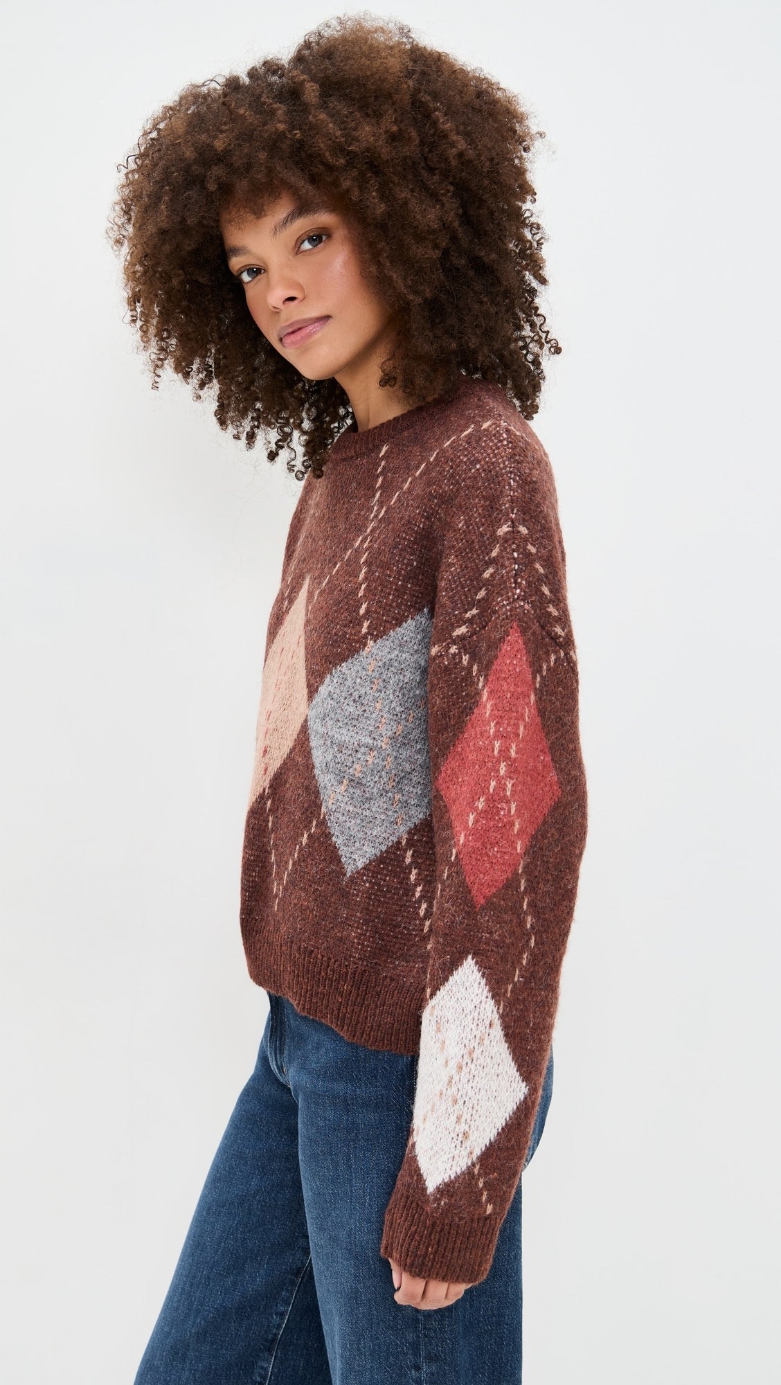 Brown Argyle Crewneck Sweater
