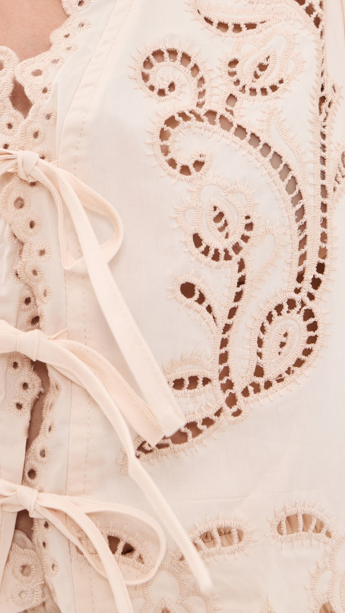 Cream Eyelet Tie Front Short Sleeve Top