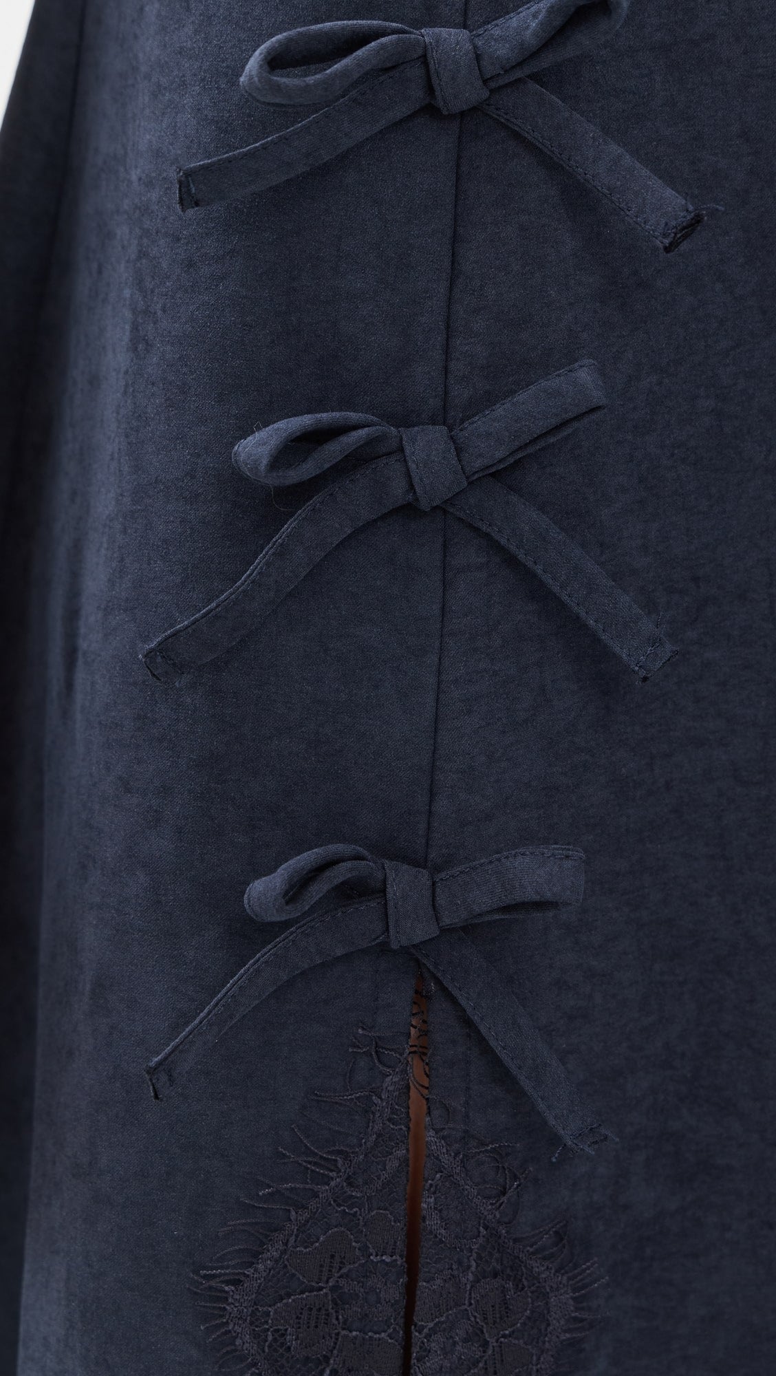 Blue V-Neck Lace Trim Midi Dress