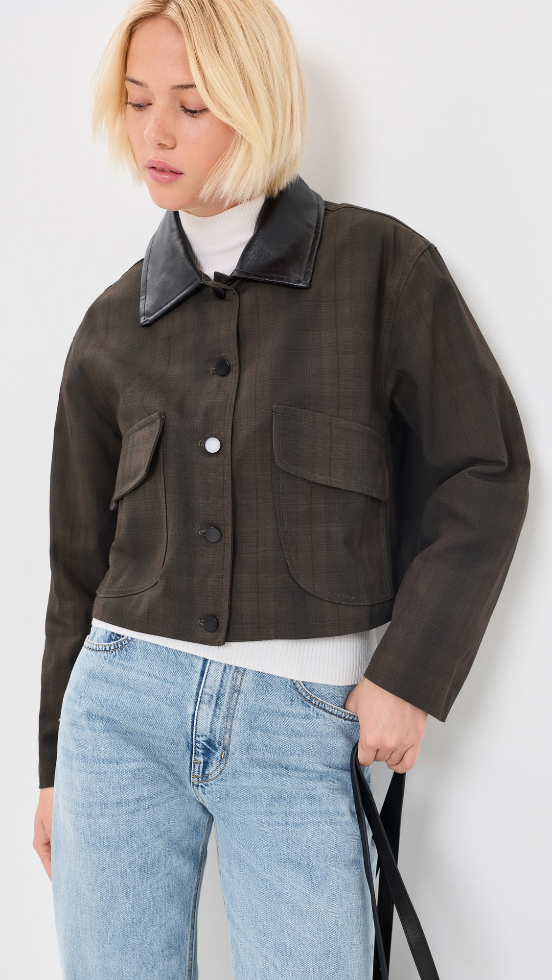 Olive Plaid Contrast Collar Jacket