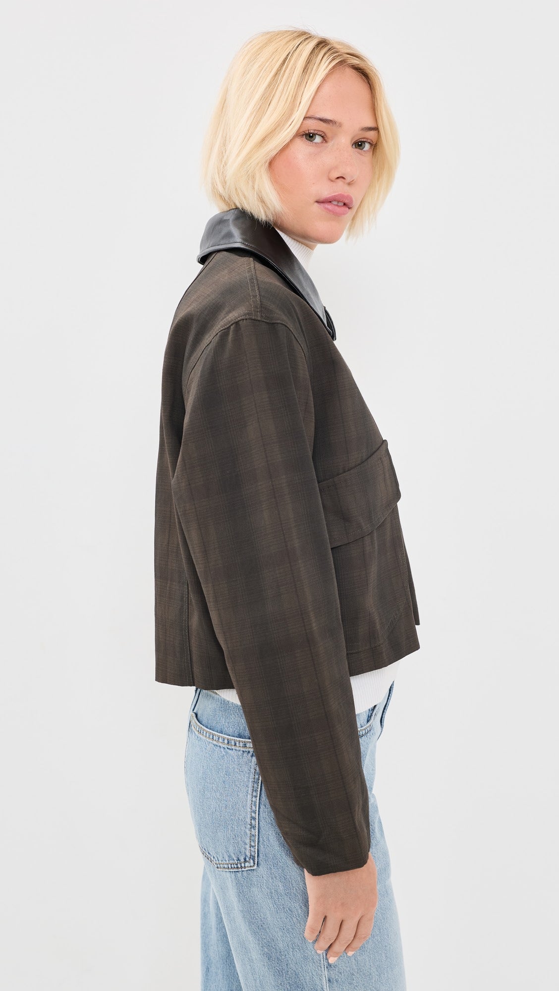 Olive Plaid Contrast Collar Jacket