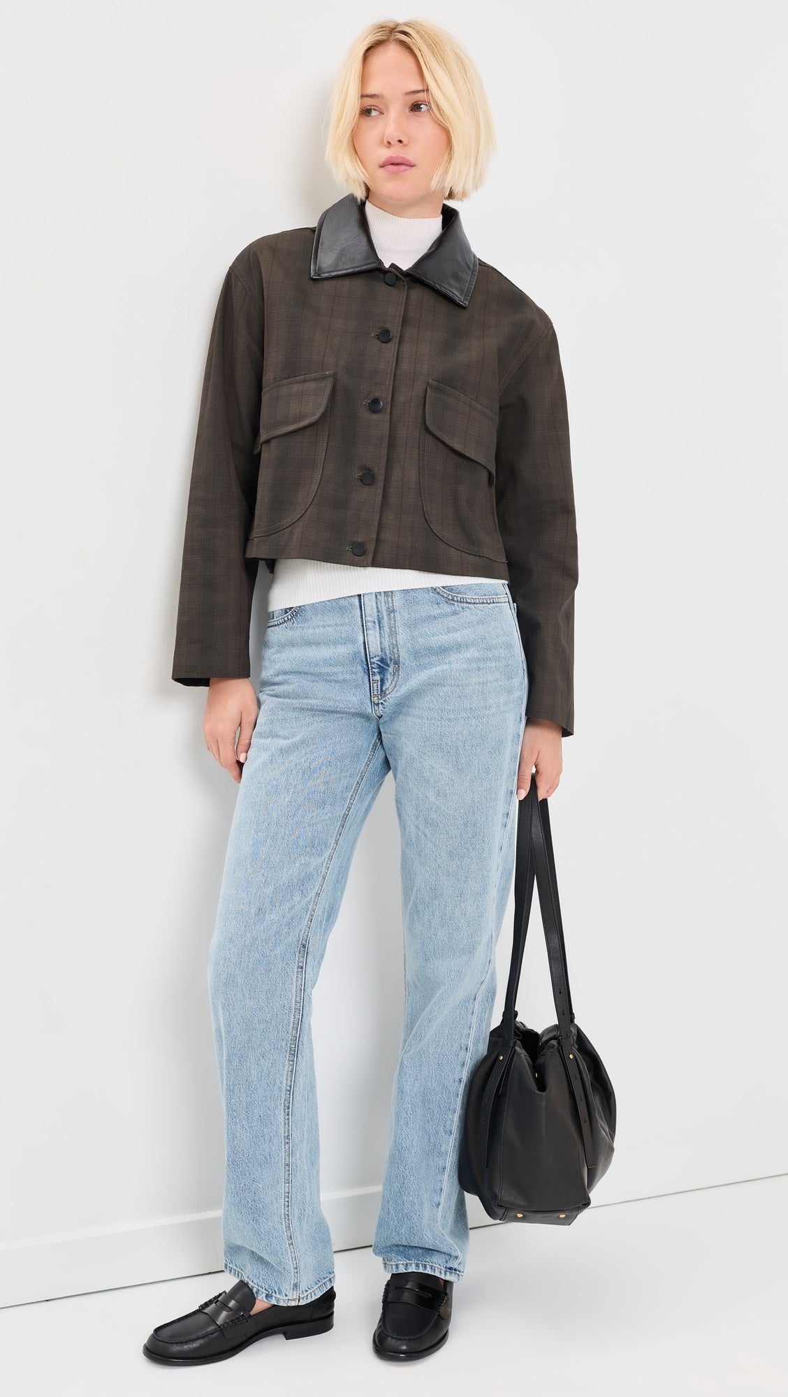 Olive Plaid Contrast Collar Jacket