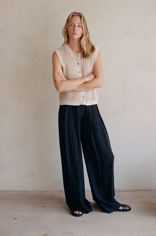 Natural Cotton Open Knit Button Down Vest