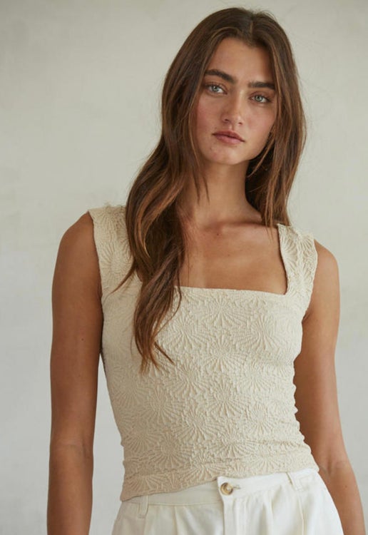 Jacquard Square Neck Seamless Top