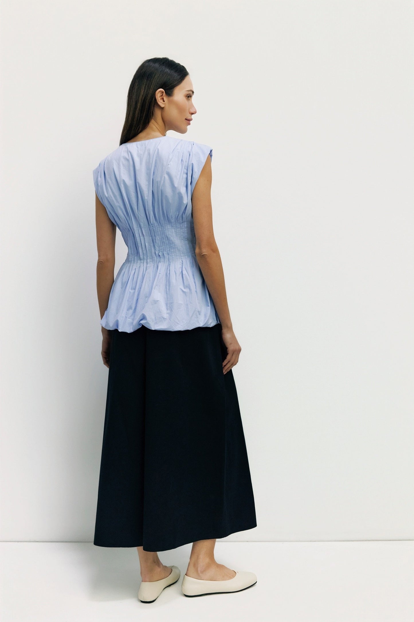 Cotton Poplin Sleeveless Fitted Waist Top